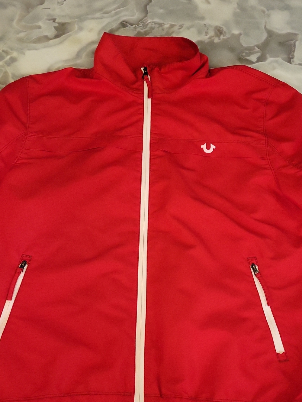 True Religion Red Windbreaker Jacket with White Trim size Large